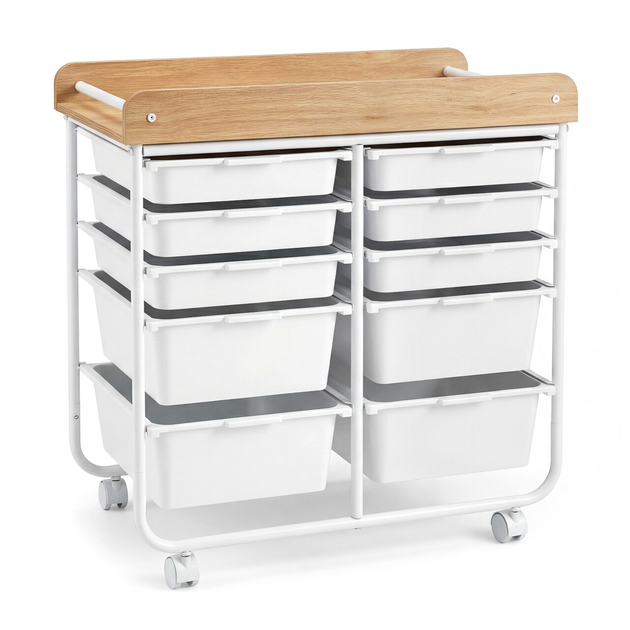 10 Drawer Rolling Storage Cart With Wheels Organizer MDF Top Metal Frame For Office Craft Supplies